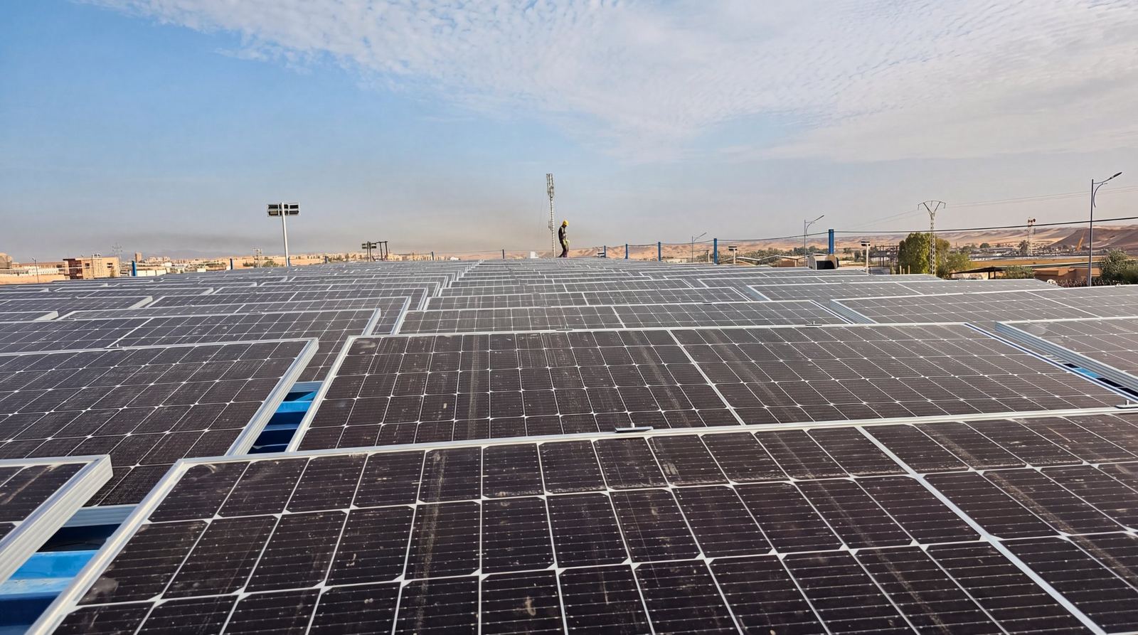 Rooftop solar arrays across the SLB MD1 base, Hassi Messaoud